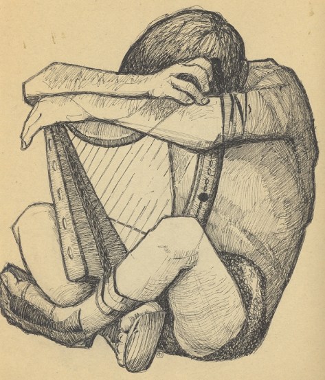 At 17: The Harpist. (Note the ink blot. Oh well!)